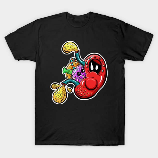 Stomach Overeating! Cartoon T-Shirt by Squeeb Creative